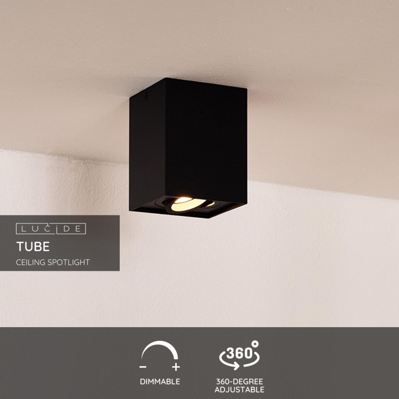 Lucide TUBE - Stropné bodové svietidlo - 1xGU10 - Čierne